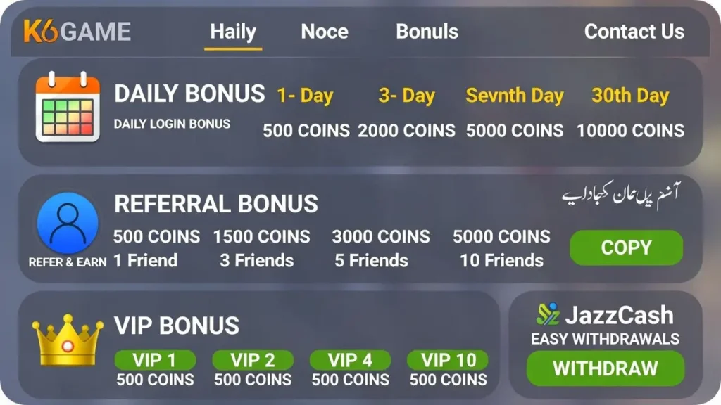 k6 game bonuses