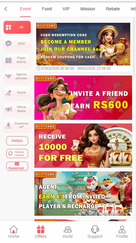 R 777 Game permotions